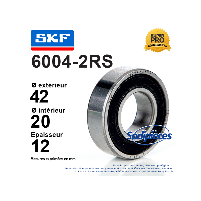 Roulement à billes 6004-2RS SKF. Double étanchéité