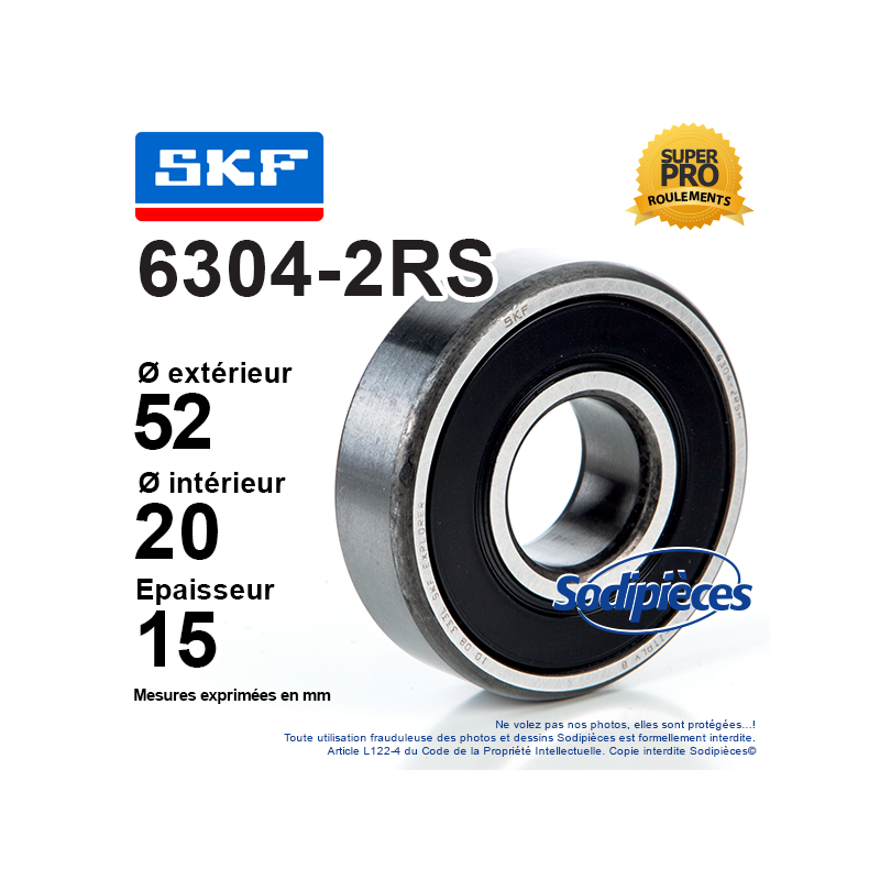 Roulement à billes 6304-2RS SKF. Double étanchéité