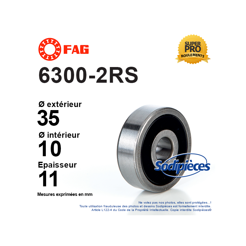 Roulement à billes 6300-2RS FAG. Double étanchéité