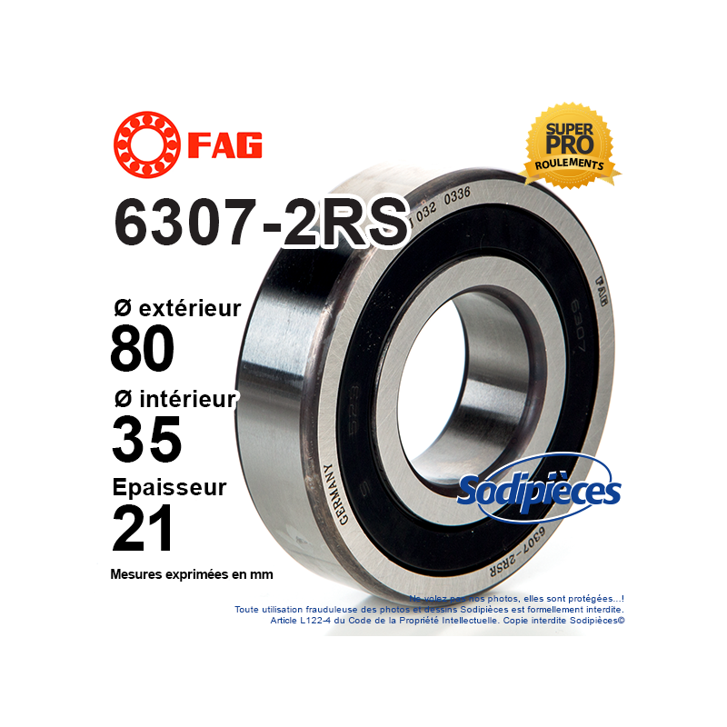 Roulement à billes 6307-2RS FAG. Double étanchéité