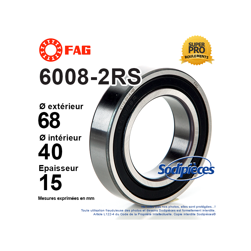 Roulement à billes 6008-2RS FAG. Double étanchéité