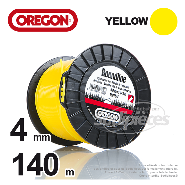 Fil Orégon Yellow rond jaune. 4 mm x 140 m pour débroussailleuse