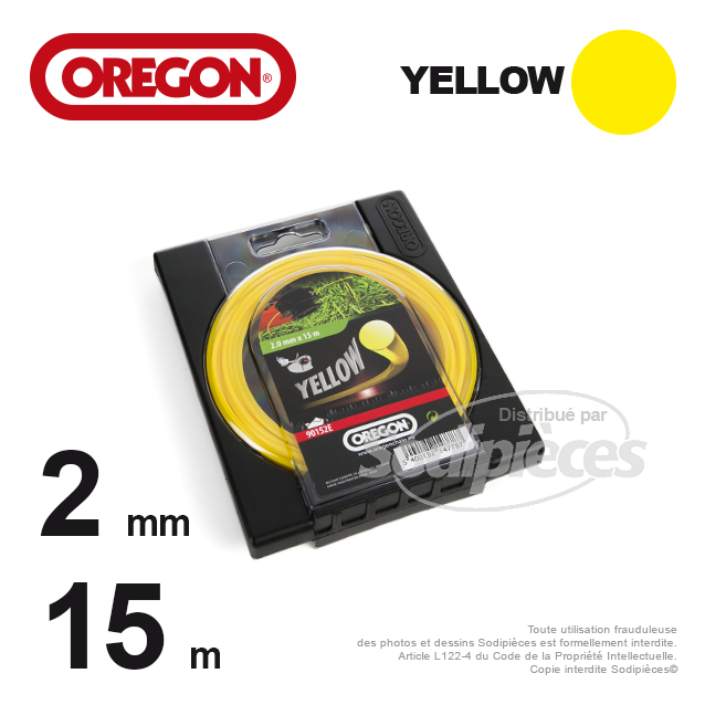 Fil Orégon Yellow rond jaune. 2 mm x 15 m pour débroussailleuse