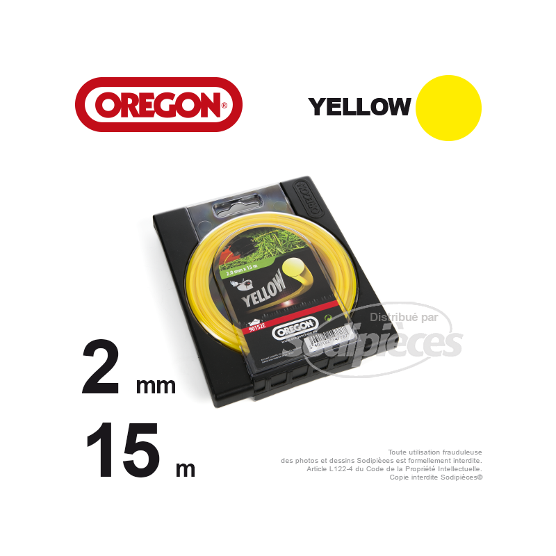 Fil Orégon Yellow rond jaune. 2 mm x 15 m pour débroussailleuse