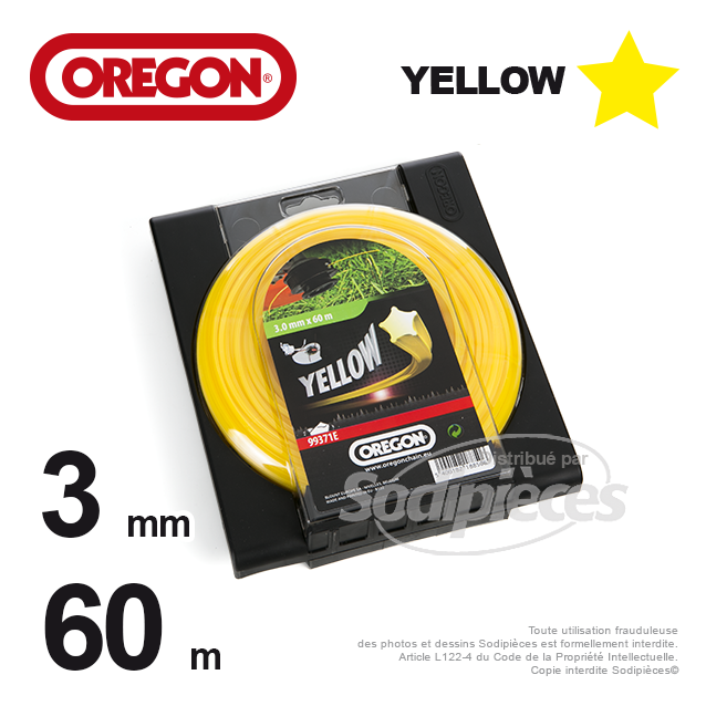 Fil Orégon Yellow étoilé jaune. 3 mm x 60 m pour débroussailleuse