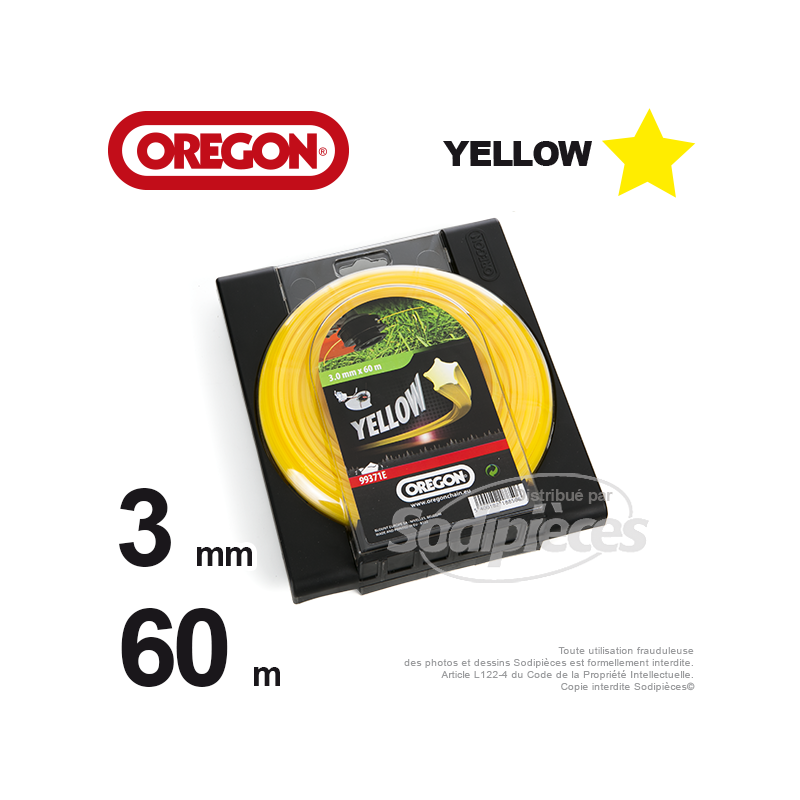 Fil Orégon Yellow étoilé jaune. 3 mm x 60 m pour débroussailleuse