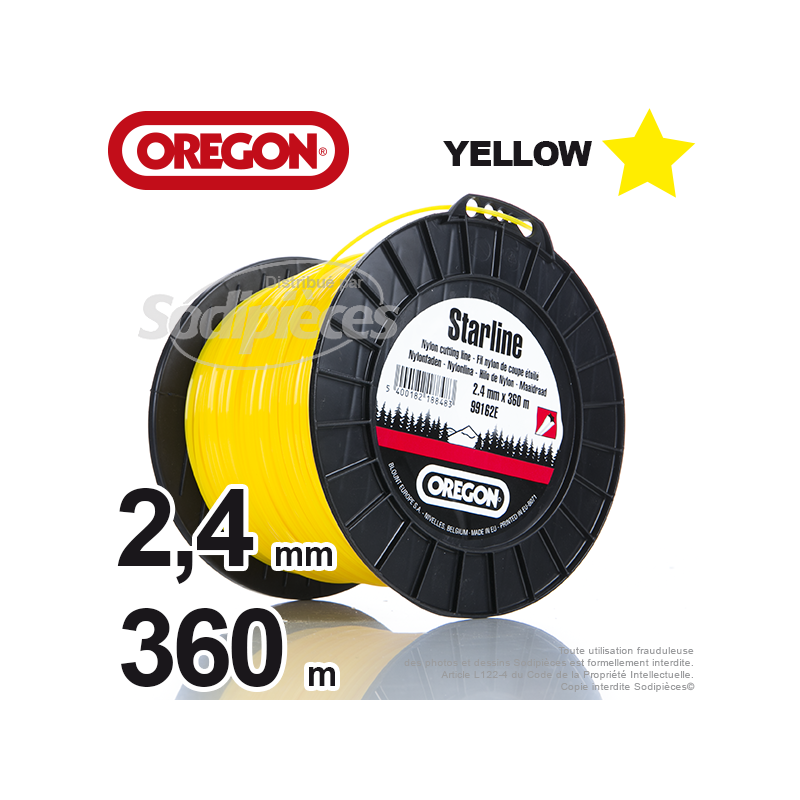 Fil Orégon Yellow étoilé jaune. 2,4 mm x 360 m pour débroussailleuse