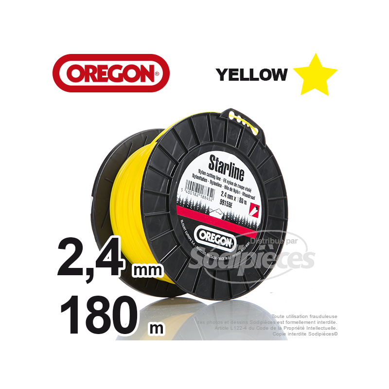 Fil Orégon Yellow étoilé jaune. 2,4 mm x 180 m pour débroussailleuse