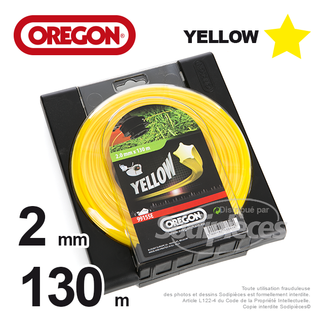 Fil Orégon Yellow étoilé jaune. 2 mm x 130 m pour débroussailleuse