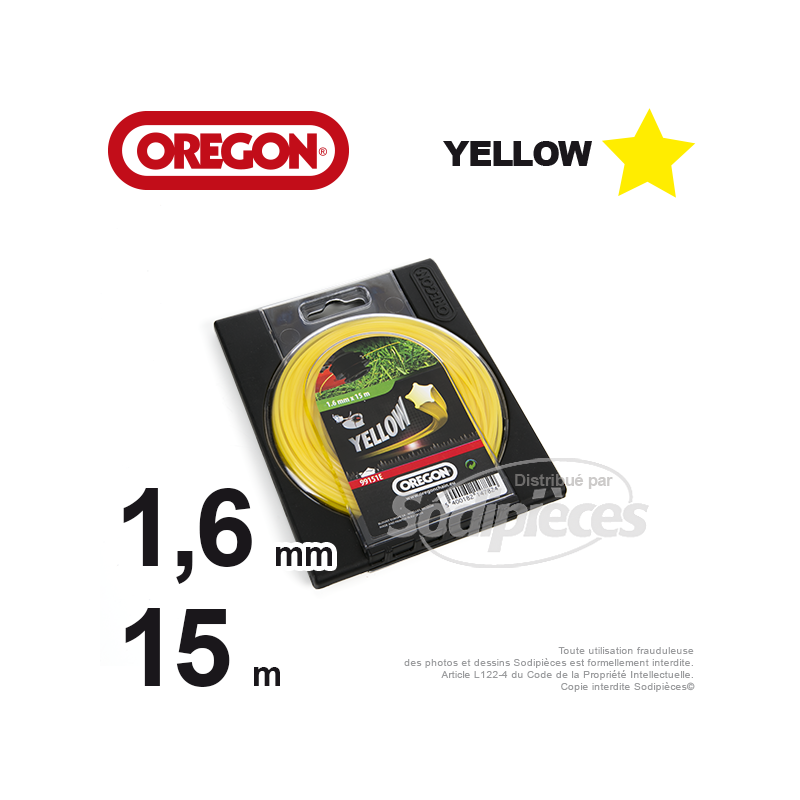 Fil Orégon Yellow étoilé jaune. 1,6 mm x 15 m pour débroussailleuse