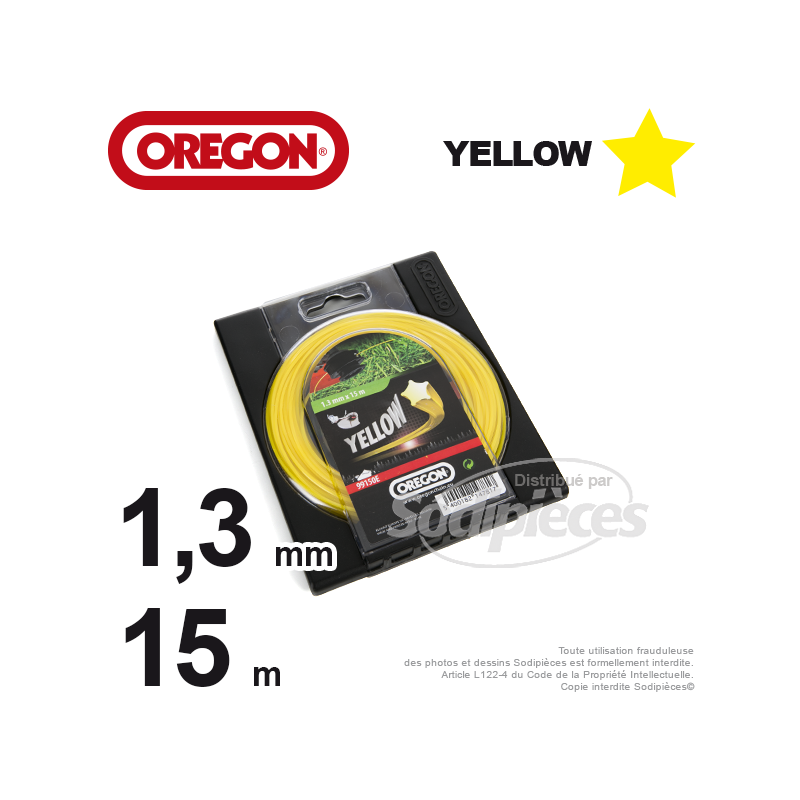 Fil Orégon Yellow étoilé jaune. 1,3 mm x 15 m pour débroussailleuse