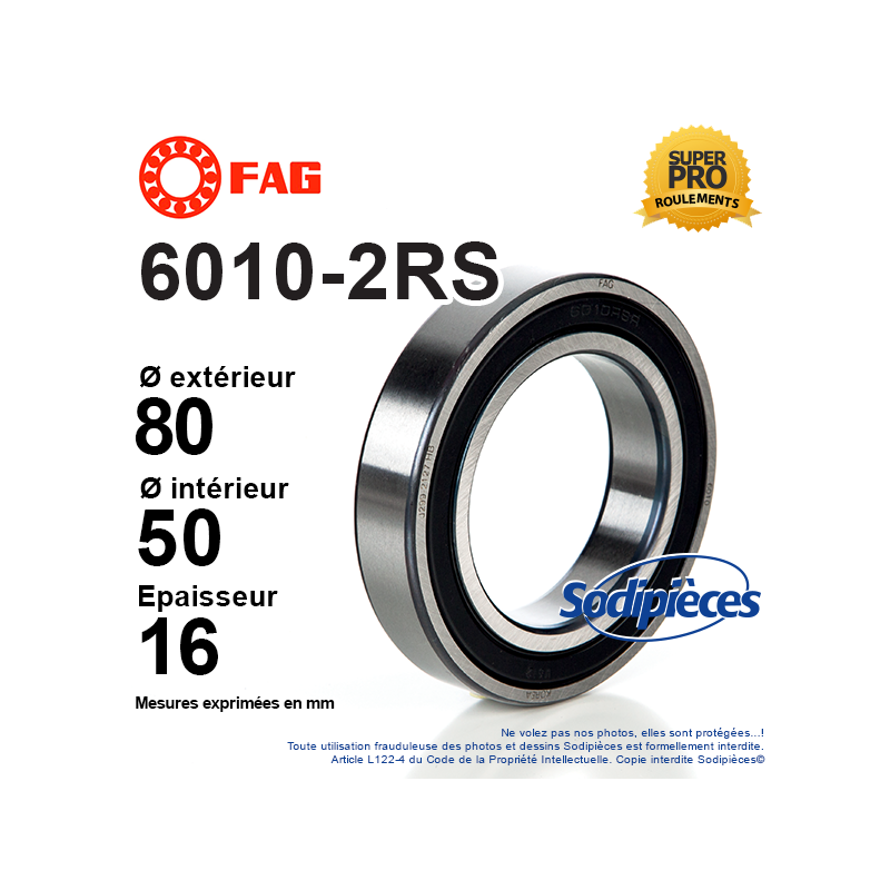 Roulement à billes 6010-2RS FAG. Double étanchéité