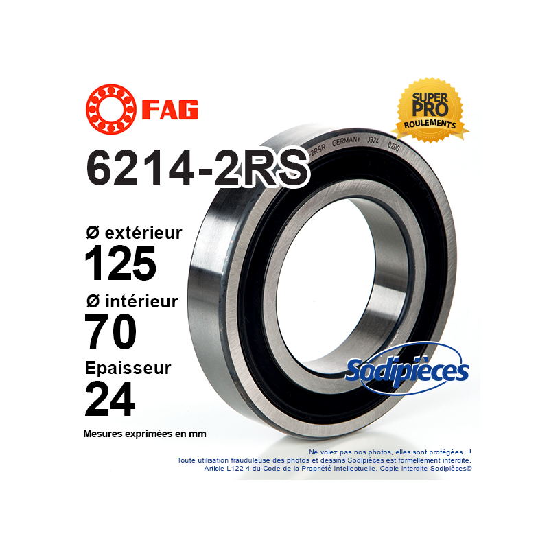Roulement à billes 6214-2RS FAG. Double étanchéité