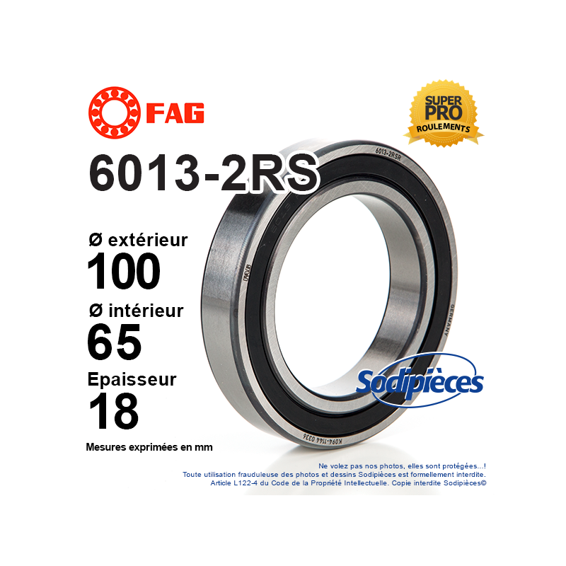 Roulement à billes 6013-2RS FAG. Double étanchéité