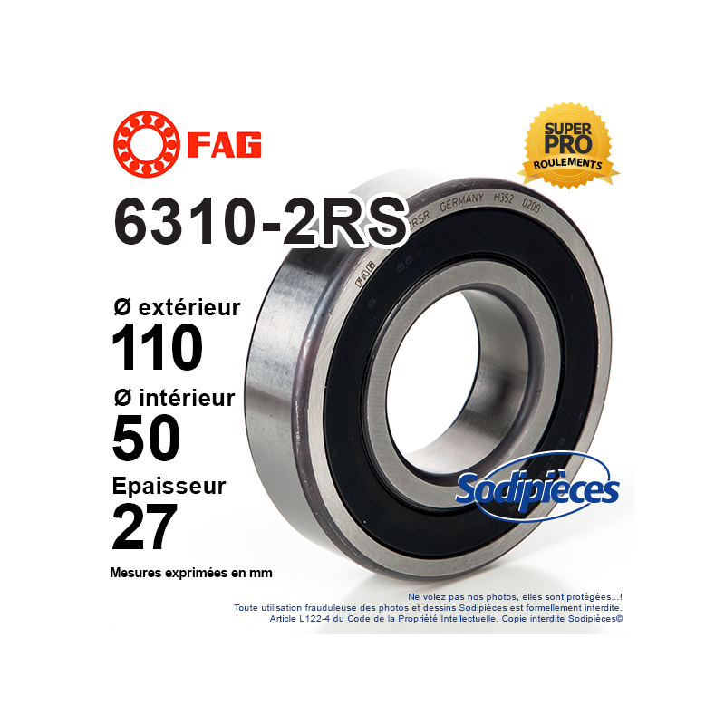 Roulement à billes 6310-2RS FAG. Double étanchéité