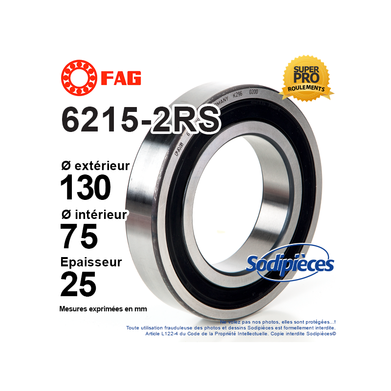 Roulement à billes 6215-2RS FAG. Double étanchéité