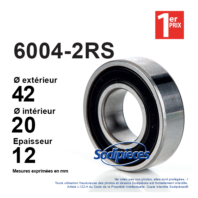 Roulement à billes 6004-2RS 1er Prix. Double étanchéité