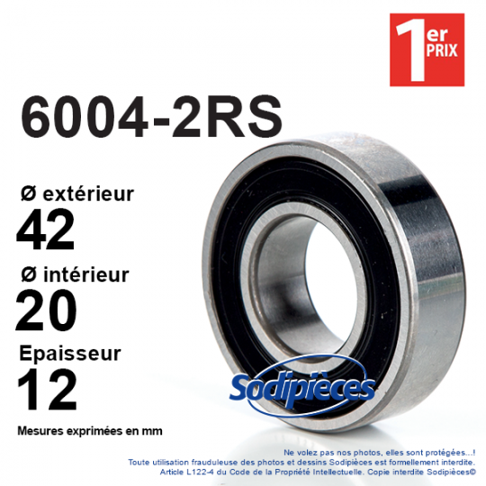 Roulement à billes 6004-2RS 1er Prix. Double étanchéité