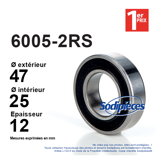 Roulement à billes 6005-2RS 1er Prix. Double étanchéité