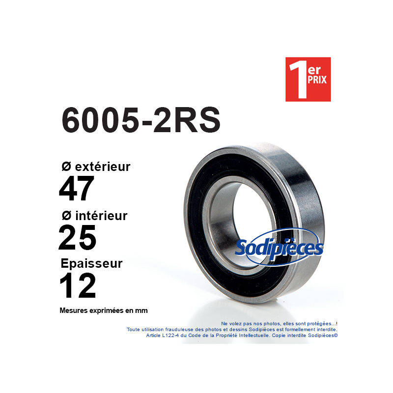Roulement à billes 6005-2RS 1er Prix. Double étanchéité