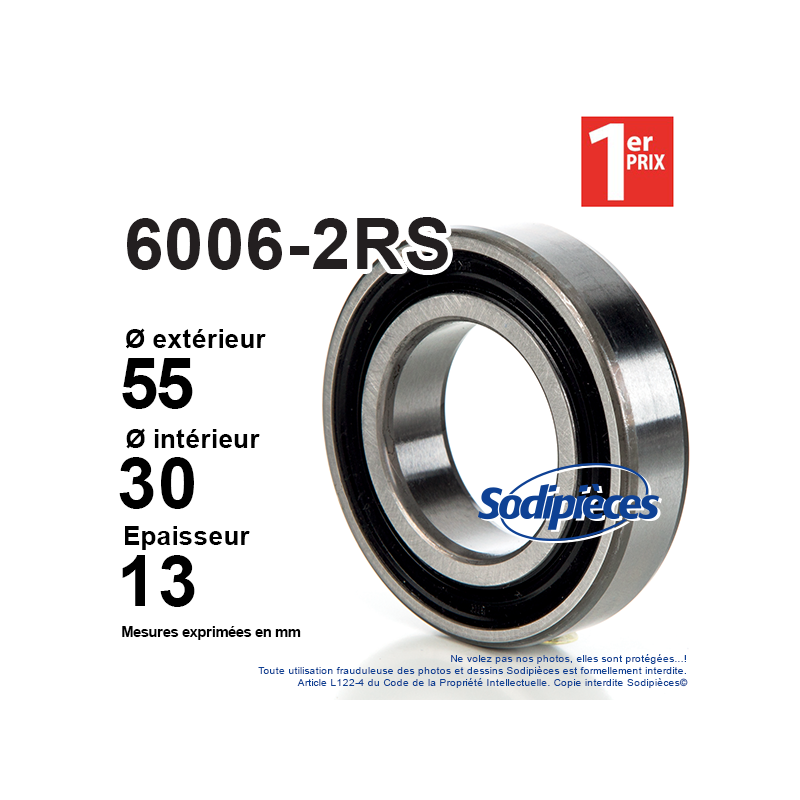 Roulement à billes 6006-2RS 1er Prix. Double étanchéité