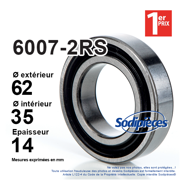 Roulement à billes 6007-2RS 1er Prix. Double étanchéité