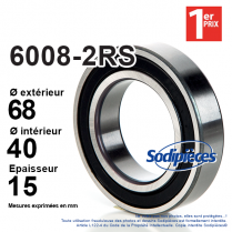 Roulement à billes 6008-2RS 1er Prix. Double étanchéité