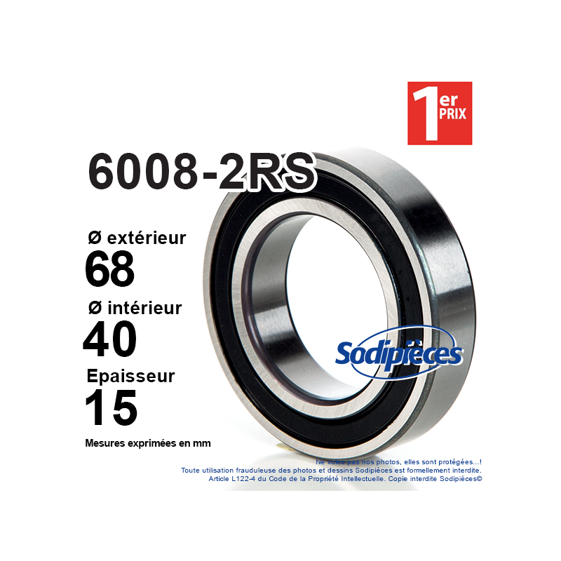 Roulement à billes 6008-2RS 1er Prix. Double étanchéité
