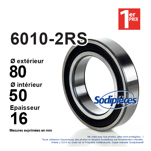 Roulement à billes 6010-2RS 1er Prix. Double étanchéité