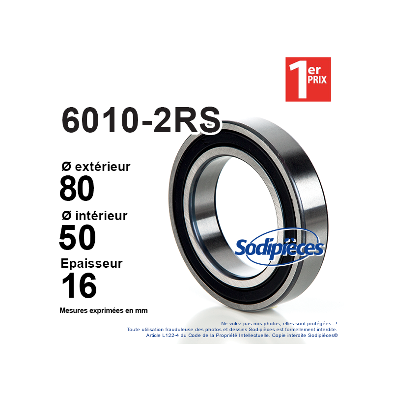 Roulement à billes 6010-2RS 1er Prix. Double étanchéité