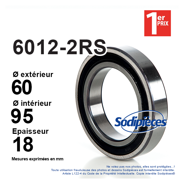 Roulement à billes 6012-2RS 1er Prix. Double étanchéité