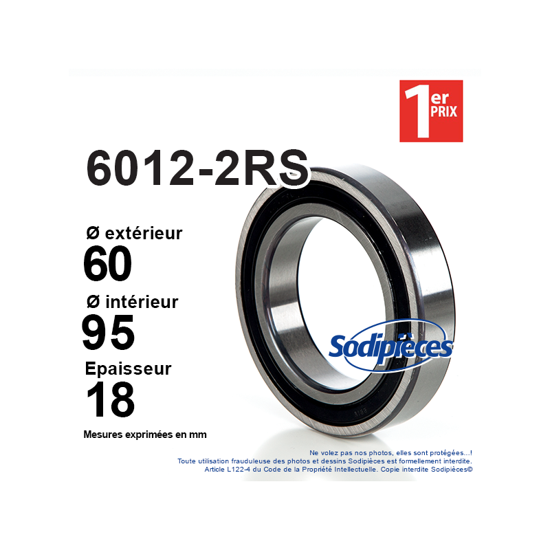 Roulement à billes 6012-2RS 1er Prix. Double étanchéité