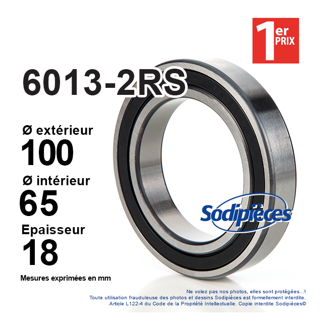 Roulement à billes 6013-2RS 1er Prix. Double étanchéité