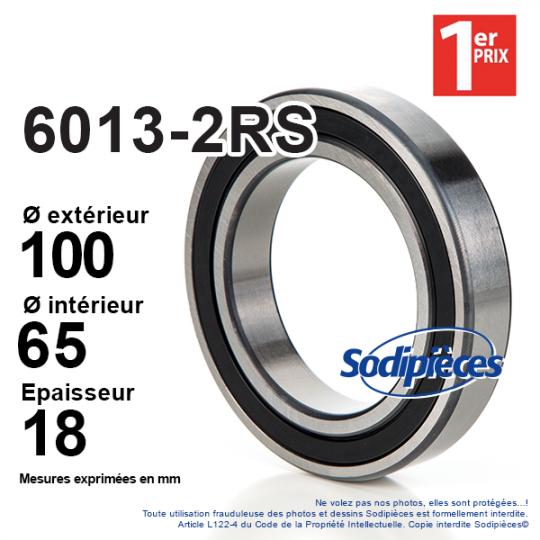 Roulement à billes 6013-2RS 1er Prix. Double étanchéité