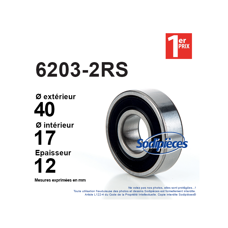 Roulement à billes 6203-2RS 1er Prix. Double étanchéité