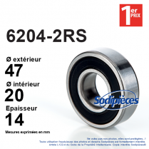 Roulement à billes 6204-2RS 1er Prix. Double étanchéité