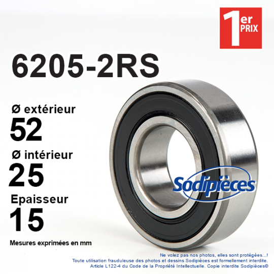 Roulement à billes 6205-2RS 1er Prix. Double étanchéité