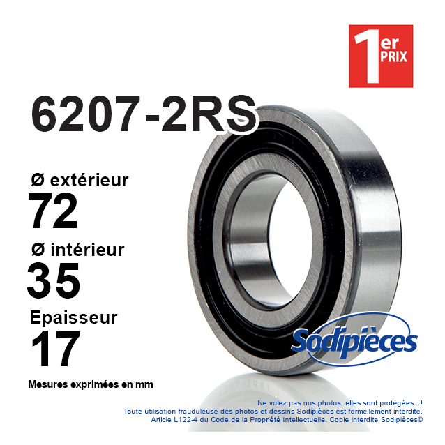 Roulement à billes 6207-2RS 1er Prix. Double étanchéité