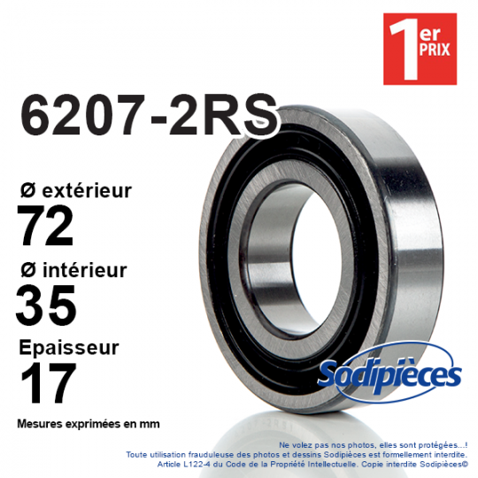 Roulement à billes 6207-2RS 1er Prix. Double étanchéité