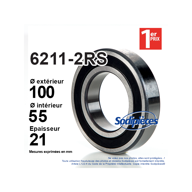 Roulement à billes 6211-2RS 1er Prix. Double étanchéité
