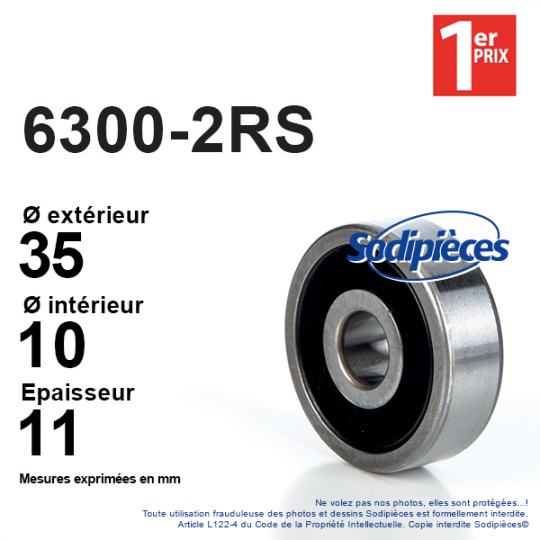 Roulement à billes 6300-2RS 1er Prix. Double étanchéité