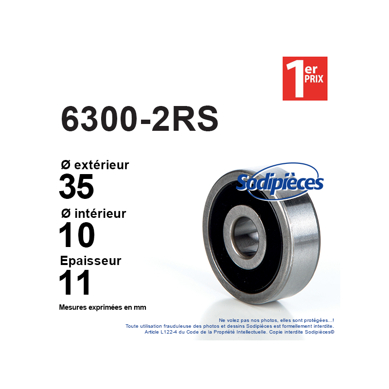 Roulement à billes 6300-2RS 1er Prix. Double étanchéité