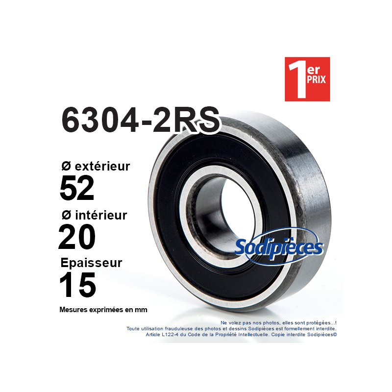 Roulement à billes 6304-2RS 1er Prix. Double étanchéité