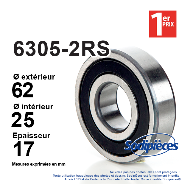 Roulement à billes 6305-2RS 1er Prix. Double étanchéité