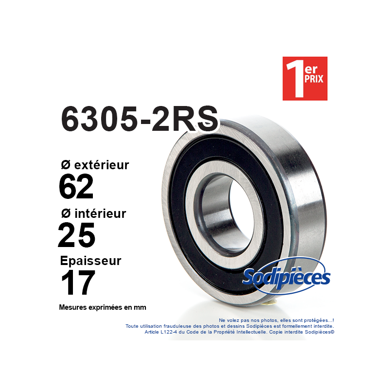 Roulement à billes 6305-2RS 1er Prix. Double étanchéité