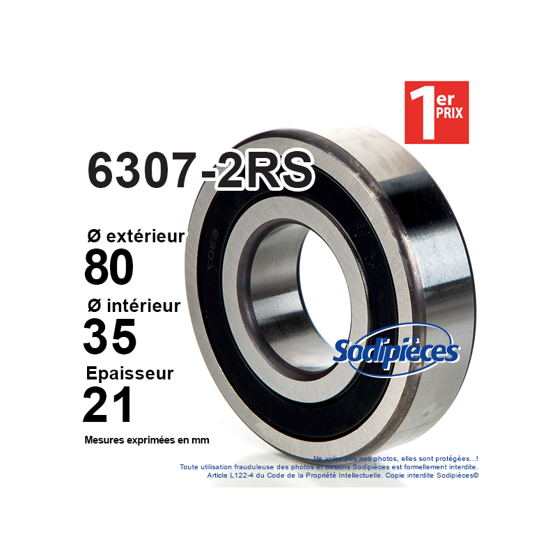 Roulement à billes 6307-2RS 1er Prix. Double étanchéité