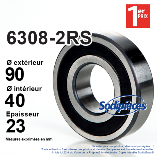 Roulement à billes 6308-2RS 1er Prix. Double étanchéité