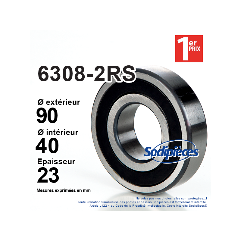 Roulement à billes 6308-2RS 1er Prix. Double étanchéité