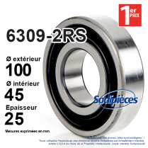 Roulement à billes 6309-2RS 1er Prix. Double étanchéité