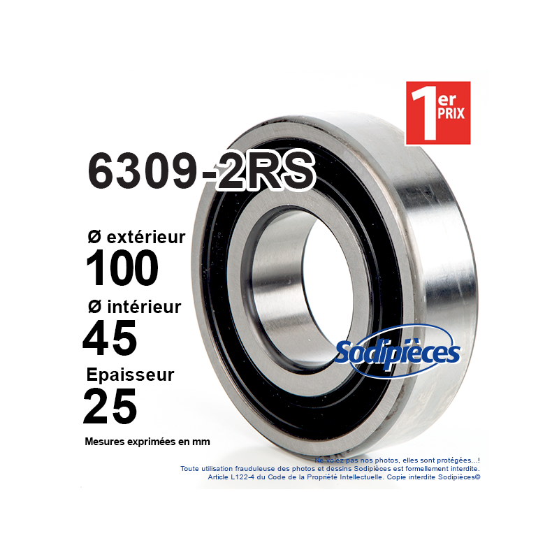 Roulement à billes 6309-2RS 1er Prix. Double étanchéité